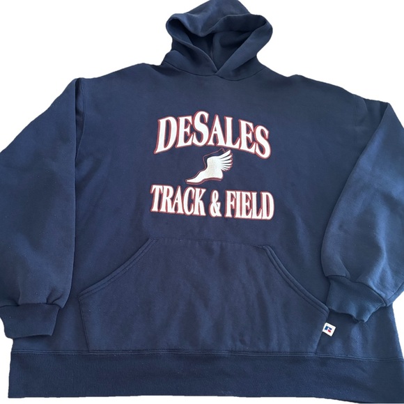 Vintage Russell DeSales Track & Field Hoodie Pullover Sweatshirt - Picture 1 of 12